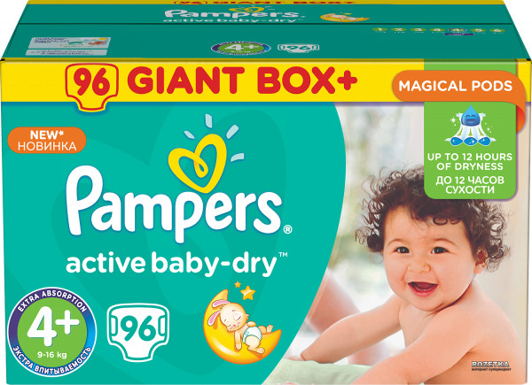 Подгузники Pampers Active Baby №4+  (9-16кг), 96 шт.